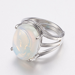 Honeyhandy Opalite Wide Band Finger Rings, with Brass Ring Findings, Oval, 18mm