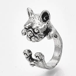 Honeyhandy Alloy Puppy Cuff Finger Rings, Pug Dog, Antique Silver4, US Size 4 1/4(15mm)