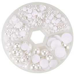 ARRICRAFT 1 Box White Mixed Sizes Flat back Pearl Cabochon, about 690pcs/box