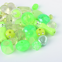 Honeyhandy Acrylic Beads, Mixed Shapes, Lawn Green, 5.5~28x6~20x3~11mm, Hole: 1~5mm