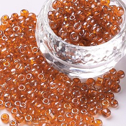 Honeyhandy Glass Seed Beads, Trans. Colours Lustered, Round, Orange, 4mm, Hole: 1.5mm, about 4500pcs/pound