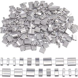 CREATCABIN 300Pcs 2 Hole Half Tila Beads 3 Size Mix Glass Seed Beads Rectangle 1/4 Tila Bead Mini Electroplate With Plastic Container Gunmetal Plated for Craft Bracelet Necklace Earring Jewelry Making