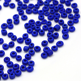 Honeyhandy Frosted Opaque Glass Seed Beads, Round, Blue, 4~5x2.5~5mm, Hole: 1mm, about 4500pcs/bag, 440~450g/bag