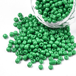 Honeyhandy 8/0 Baking Paint Glass Seed Beads, Round Hole, Round, Green, 3~3.5x2mm, Hole: 1~1.2mm, about 10000Pcs/pound