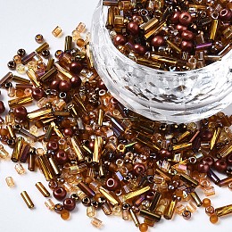 Arricraft Glass Seed Beads, Mixed Style, Mixed Shapes, Dark Goldenrod, 1~7x2~4mm, Hole: 0.7~1mm, about 450g/pound