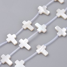 Honeyhandy Natural White Shell Mother of Pearl Shell Beads, Top Drilled Beads, Cross, 12x9x2mm, Hole: 0.5mm