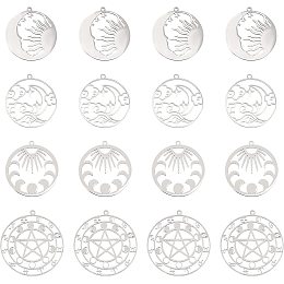 DICOSMETIC 16Pcs 4 Styles Stainless Steel 12 Zodiac Signs Charms Sun Moon Star Hexagram Hollow Charm Clouds and Moon Pendants for DIY Necklaces Bracelets Jewelry Making