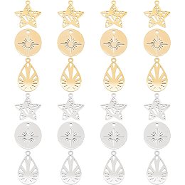 DICOSMETIC 24Pcs 3 Styles Stainless Steel Pendants Teardrop and Star Charms Golden Color Flat Round Pendant for DIY Craft Jewelry Making Bracelet Necklace Pendant Earring Accessories