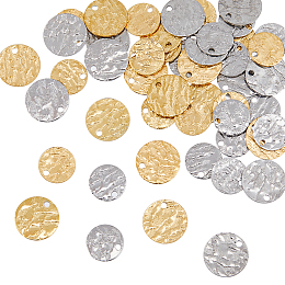 HOBBIESAY 48Pcs 4 Style 304 Stainless Steel Charms, Textured, Laser Cut, Flat Round, Golden & Stainless Steel Color, 10.5~12x1mm, Hole: 0.8~1.4mm, 12pcs/style