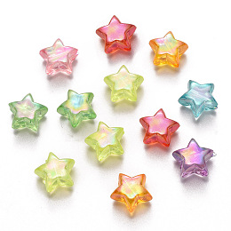 Arricraft Transparent Acrylic Beads, AB Color Plated, Star, Mixed Color, 10.5x11x6mm, Hole: 1.8mm, about 1380pcs/500g