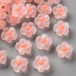 Honeyhandy Transparent Acrylic Beads, Frosted, Bead in Bead, Flower, Salmon, 12x12.5x6mm, Hole: 2.5mm, about 893pcs/500g