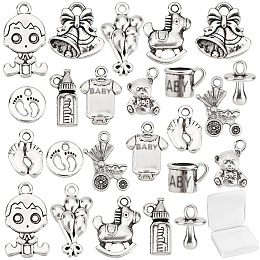 SUNNYCLUE 1 Box 72Pcs 12 Style Footprint Charms Bulk Onesie Coverall Cloth Bear horse Tibetan Style Alloy Pendants Birth Christening Gifts for Jewery Making Charms DIY Earrings Bracelet