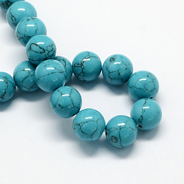 Honeyhandy Dyed Synthetic Turquoise Gemstone Bead Strands, Round, Dark Turquoise, 6mm, Hole: 1mm, about 66pcs/strand, 15.7 inch