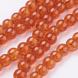 Honeyhandy Spray Painted Crackle Glass Beads Strands, Round, Dark Orange, 6mm, Hole: 1.3~1.6mm, about 133pcs/strand, 31.4 inch
