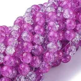 Arricraft Two Tone Magenta & Light Blue Crackle Glass Round Beads Strands, 8mm, Hole: 1.3~1.6mm, 31.4 inches