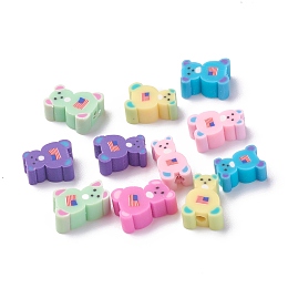 Honeyhandy Handmade Polymer Clay Beads, Bear Shape, Mixed Color, 9~11x8.5~9x4~5mm, Hole: 2.5mm