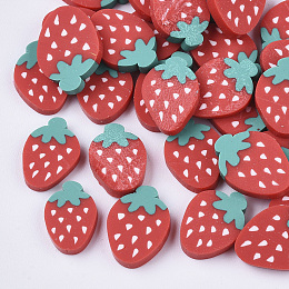 Honeyhandy Handmade Polymer Clay Cabochons, Strawberry, Red, 11~12x8~9x1.5~2mm