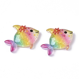 Honeyhandy Resin Cabochons, with Glitter Powder, Fish, Colorful, 19.5x23x6mm