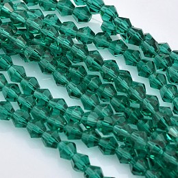 Honeyhandy Faceted Bicone Glass Beads Strands, Teal, 4x4mm, Hole: 1mm, about 92~96pcs/strand, 13.78~14.37 inch