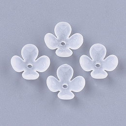 Honeyhandy 4-Petal Transparent Acrylic Bead Caps, Frosted, Flower, Clear, 12x12x4.5mm, Hole: 1.2mm