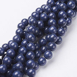 Honeyhandy Natural Mashan Jade Round Beads Strands, Dyed, Midnight Blue, 8mm, Hole: 1mm, about 51pcs/strand, 15.7 inch