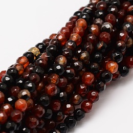 Honeyhandy Faceted Natural Agate Round Beads Strands, Dyed, Chocolate, 4mm, Hole: 1mm, about 92pcs/strand, 15.3 inch