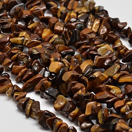 Honeyhandy Chip Natural Tiger Eye Beads Strands, 5~8x5~8mm, Hole: 1mm, 34 inch