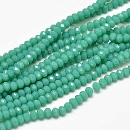 Honeyhandy Faceted Rondelle Glass Beads Strands, Dark Cyan, 3.5x2.5~3mm, Hole: 0.8mm, about 150pcs/strand, 13.6 inch