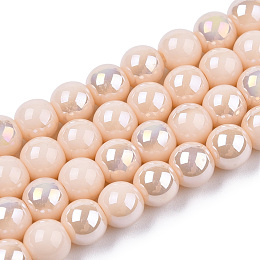 Honeyhandy Electroplate Opaque Glass Beads Strands, AB Color Plated, Round, PeachPuff, 6~6.5mm, Hole: 1.4mm, about 67~70pcs/strand, 14.76 inch~15.16 inch(37.5~38.5cm)