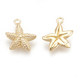 Honeyhandy Brass Charms, Real 18K Gold Plated, Starfish/Sea Stars, 12x9x2.5mm, Hole: 1mm