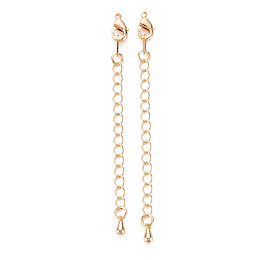 Honeyhandy Brass Chain Extender, Curb Chains with Teardrop Charms & Lobster Claw Clasps, Nickel Free, Real 18K Gold Plated, 73mm