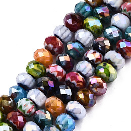 ARRICRAFT Faceted Handmade Millefiori Glass Beads Strands, AB Color Plated, Abacus, Mixed Color, 8x5.5~6.5mm, Hole: 1.2mm, about 72~73pcs/strand, 16.65 inches~16.85 inches(42.3cm~42.8cm)