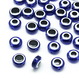 Honeyhandy Resin Beads, Flat Round, Evil Eye, Dark Blue, 7.5~8x5~6mm, Hole: 1.8~2mm