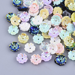 Honeyhandy Opaque Resin Beads, AB Color Plated, 5-Petal, Flower, Mixed Color, 8x8x2.5mm, Hole: 1mm