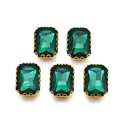 Honeyhandy Sew on Rhinestone, Transparent Glass Rhinestones, with Iron Prong Settings, Faceted, Rectangle, Teal, 15x11x5.5mm, Hole: 1mm