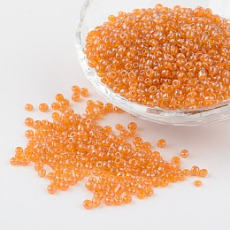 Honeyhandy Glass Seed Beads, Transparent Colours Luster, Round, Orange, Size: about 3mm in diameter, hole: 1mm, about 1097pcs/50g