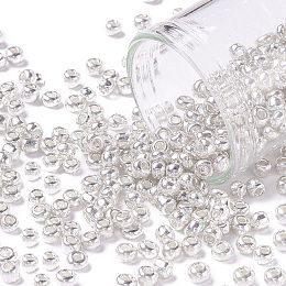 Honeyhandy 8/0 Glass Seed Beads, Metallic Colours Style, Round, Silver, 8/0, 3mm, Hole: 1mm, about 1111pcs/50g