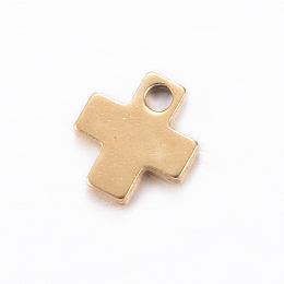 Honeyhandy 201 Stainless Steel Tiny Cross Charms, Golden, 6x5x1mm, Hole: 1mm