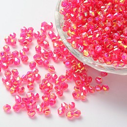 Honeyhandy Bicone AB Color Plated Eco-Friendly Transparent Acrylic Beads, Faceted, Deep Pink, 4x4mm, Hole: 1mm, about 1660pcs/50g
