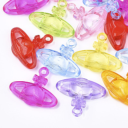 Honeyhandy Transparent Acrylic Pendants, Planet, Mixed Color, 27x31x6mm, Hole: 3mm