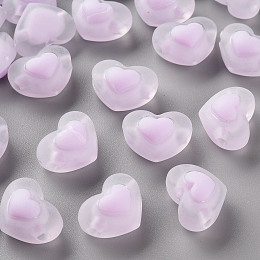 Honeyhandy Transparent Acrylic Beads, Frosted, Bead in Bead, Heart, Plum, 13x17x9.5mm, Hole: 2.5mm