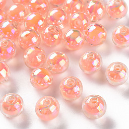 Honeyhandy Transparent Acrylic Beads, Bead in Bead, AB Color, Round, Salmon, 9.5x9mm, Hole: 2mm