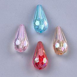 Honeyhandy Transparent Acrylic Beads, AB Color, Faceted, Teardrop, Mixed Color, 25x11x11mm, Hole: 1.5mm