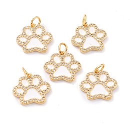 Honeyhandy Real 18K Gold Plated Brass Micro Pave Cubic Zirconia Charms, with Jump Ring and Enamel, Long-Lasting Plated, Dog Paw Prints, White, 13.5x15x2mm, Jump Ring: 5x1mm, 3mm Inner Diameter