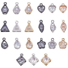 Arricraft 105 pcs 7 Shapes Cubic Zirconia Alloy Flower/Heart/Horse Eye/Triangle Charms Sets for Jewelry Making, Golden/Silver/Gunmetal