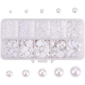 PandaHall Elite 10 Size Flatback Pearls, 15185pcs Imitation Pearl Half Round Pearls ABS Plastic Cabochons Flat Back Pearl Beads for DIY Crafts Phone Nail Art Scrapbooking Embellishments Makeup(1.5~14mm)