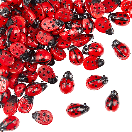 Olycraft Handmade Lampwork Beads Strands, Ladybug, Red, 9~10x12~14x5~6mm, 20pcs/strands, 4strands/box
