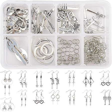 SUNNYCLUE DIY Earring Making Kits, Include Alloy Pendants & Links, Brass Linking Rings & Earring Hooks & Jump Ring, Antique Silver & Silver, 22x12x3mm, Hole: 2mm, 4pcs
