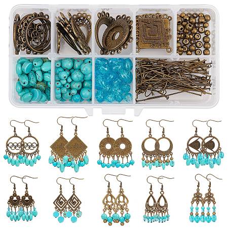 SUNNYCLUE DIY Chandelier Earring Making Kits, include Alloy Chandelier Component Links, Synthetical Turquoise Beads, Iron Spacer Beads & Pins, Brass Earring Hooks, Antique Bronze