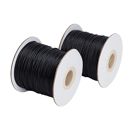 Korean Waxed Polyester Cord, Macrame Artisan String for Jewelry Making, Black, 1mm; about 85yards/roll